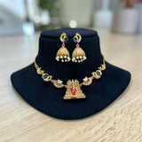 Traditional Lakshmi Temple Necklace Set with Jhumka Earrings