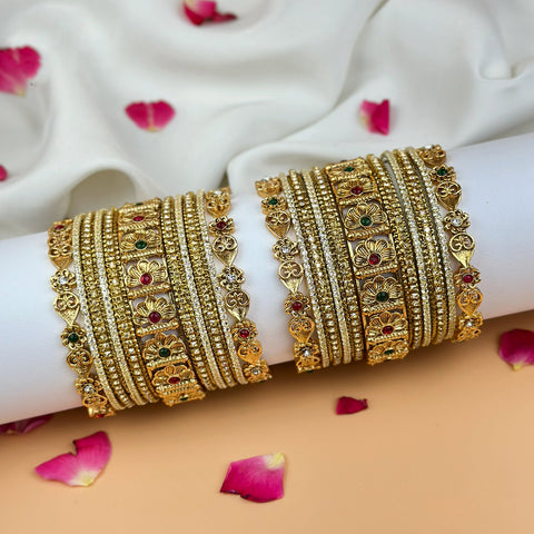 Grand Traditional Gold Finish Bridal Bangle Set JH7896