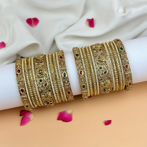 Grand Traditional Gold Finish Bridal Bangle Set JH7897