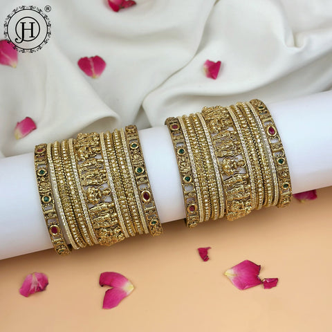 Grand Traditional Gold Finish Bridal Bangle Set JH7900