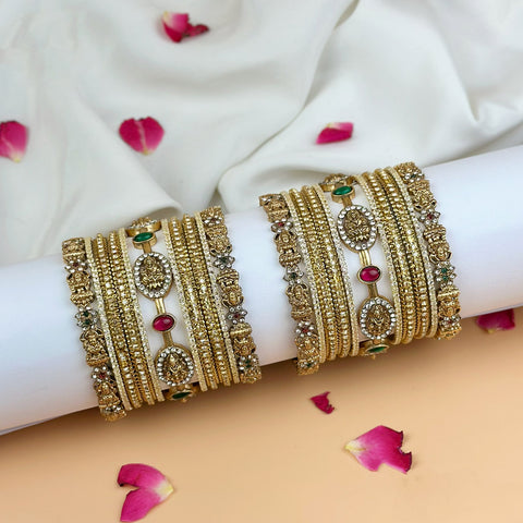 Grand Traditional Gold Finish Bridal Bangle Set JH7903