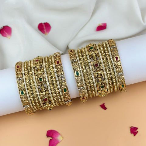 Grand Traditional Gold Finish Bridal Bangle Set JH7906