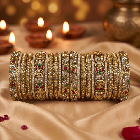 Grand Traditional Gold Finish Bridal Bangle Set JH7909