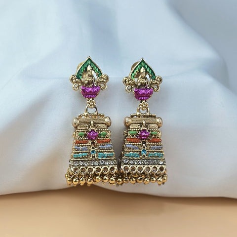 Gopuram Traditional Multicolor Temple Jhumka Earrings