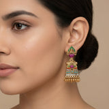 Gopuram Traditional Multicolor Temple Jhumka Earrings
