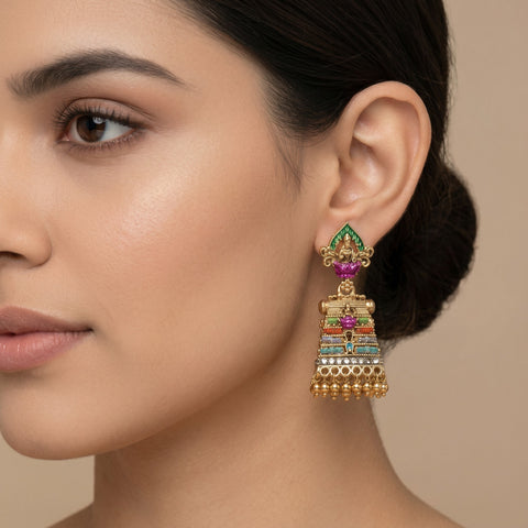 Gopuram Traditional Multicolor Temple Jhumka Earrings