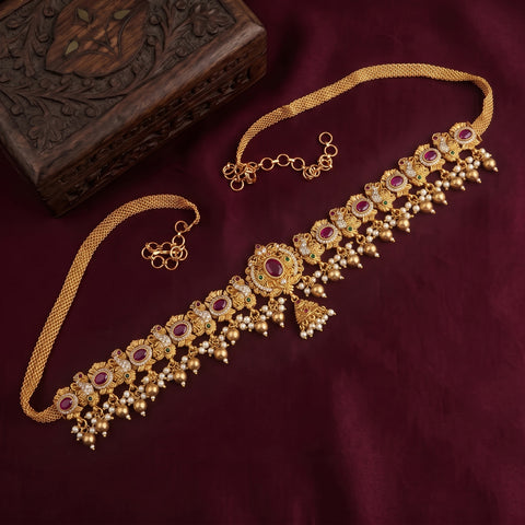 Antique Gold Plated Hip Chain for Women Traditional Waist Belt JH7944