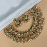 Exclusive Gold Finish Antique Necklace With Earrings JH7978