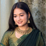 Exclusive Gold Finish Antique Necklace With Earrings JH7978
