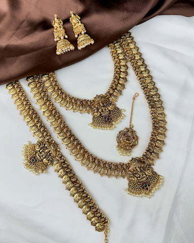 Antique Traditional Temple Semi Bridal Necklace Set JH8054