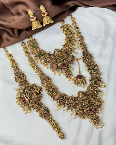 Antique Traditional Temple Semi Bridal Necklace Set JH8056