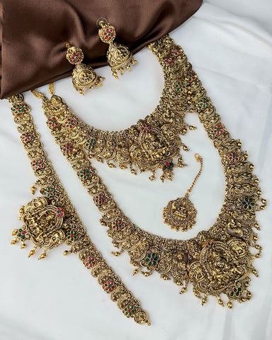 Antique Traditional Temple Semi Bridal Necklace Set JH8057