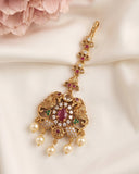 Antique Gold Temple Maang Tikka with Pearl Drops  JH8076