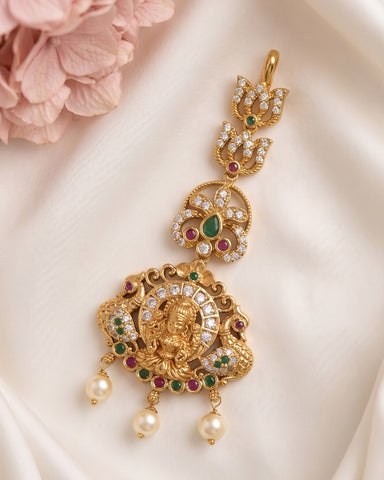 Antique Gold Temple Maang Tikka with Pearl Drops  JH8081