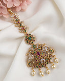 Antique Gold Temple Maang Tikka with Pearl Drops  JH8084