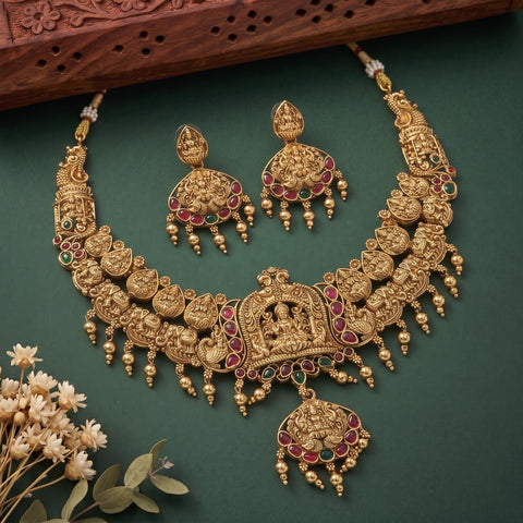 Antique Temple Necklace with Goddess Lakshmi  JH8177