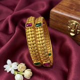 Traditional Antique Gold Temple Design Bangle Set Of 2 JH8205