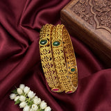 Traditional Antique Gold Temple Design Bangle Set Of 2 JH8206