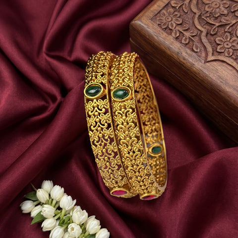 Traditional Antique Gold Temple Design Bangle Set Of 2 JH8206