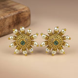 Elegant Gold Finish Antique Pearl Stud Earrings JH8299