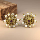 Elegant Gold Finish Antique Pearl Stud Earrings JH8299