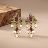 Elegant Gold Finish Antique Pearl Stud Earrings JH8300
