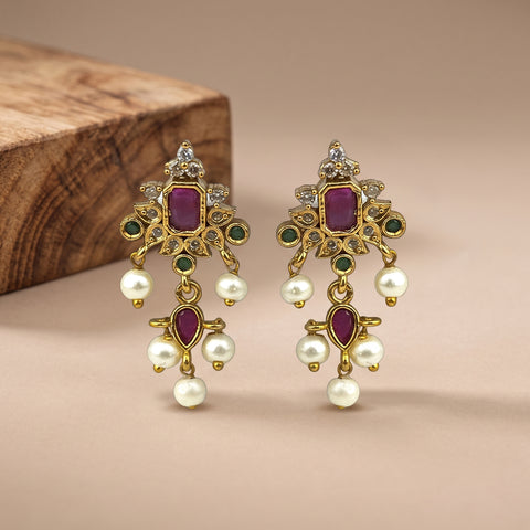 Elegant Gold Finish Antique Pearl Stud Earrings JH8300
