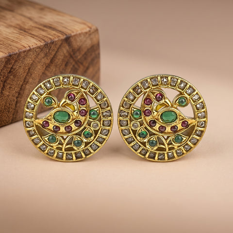 Elegant Gold Finish Antique Pearl Stud Earrings JH8304