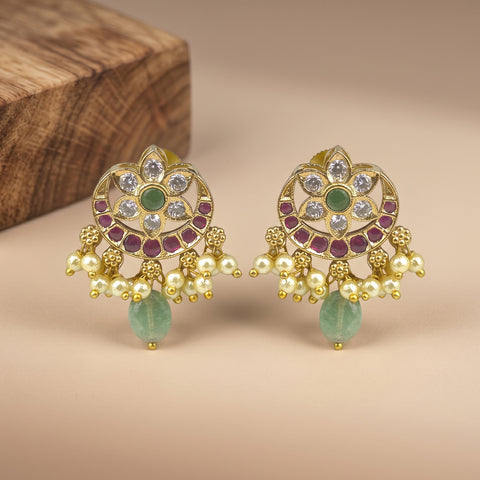 Elegant Gold Finish Antique Pearl Stud Earrings JH8306