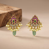 Elegant Gold Finish Antique Pearl Stud Earrings JH8308