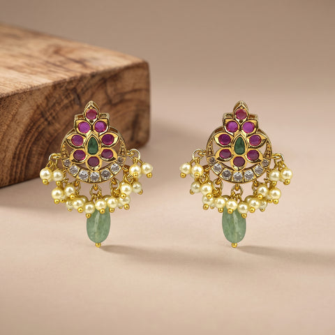 Elegant Gold Finish Antique Pearl Stud Earrings JH8308