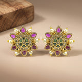 Elegant Gold Finish Antique Pearl Stud Earrings JH8311