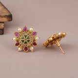 Elegant Gold Finish Antique Pearl Stud Earrings JH8311