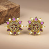 Elegant Gold Finish Antique Pearl Stud Earrings JH8311