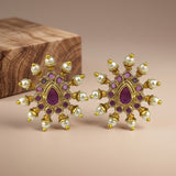 Elegant Gold Finish Antique Pearl Stud Earrings JH8314