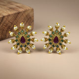Elegant Gold Finish Antique Pearl Stud Earrings JH8314