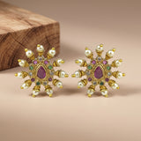 Elegant Gold Finish Antique Pearl Stud Earrings JH8314