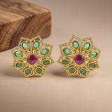 Elegant Gold Finish Antique Pearl Stud Earrings JH8315