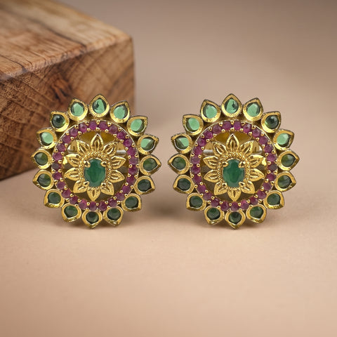 Elegant Gold Finish Antique Pearl Stud Earrings JH8316