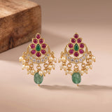 Elegant Gold Finish Antique Pearl Stud Earrings JH8499