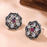 Oxidised Silver Stud Earrings Traditional and Trendy Design JH8522