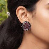 Oxidised Silver Stud Earrings Traditional and Trendy Design JH8522