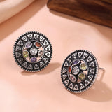 Oxidised Silver Stud Earrings Traditional and Trendy Design JH8525
