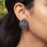 Oxidised Silver Stud Earrings Traditional and Trendy Design JH8530