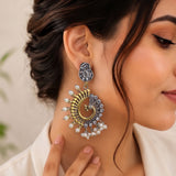 Oxidised Black Metal Earrings Traditional and Trendy Design JH8586
