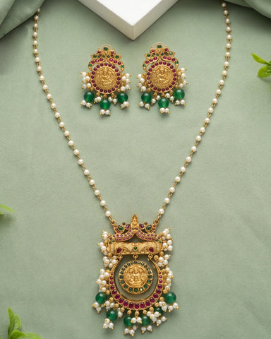 Traditional Antique Gold Finish  South Indian Temple Long Necklace Haram JH8592