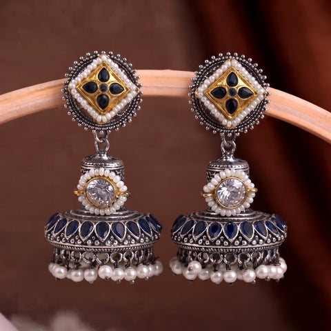 Oxidised Black Metal Earrings Traditional and Trendy Design JH8607