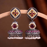 Oxidised Black Metal Earrings Traditional and Trendy Design JH8607