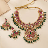 Traditional Beautiful Kemp South Indian Necklace Set with Earrings