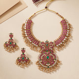 Traditional Beautiful Kemp South Indian Necklace Set with Earrings